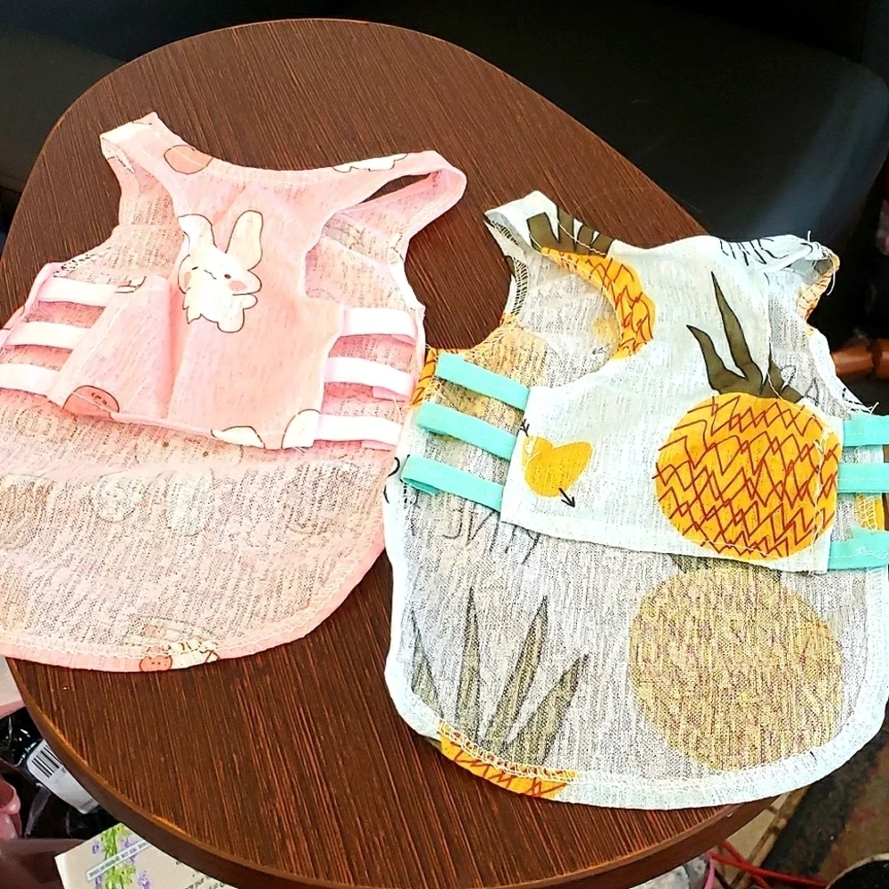 Yaodhaod Dog Dresses in Pink Bunny Print and Sky Blue Pineapple Print Size S